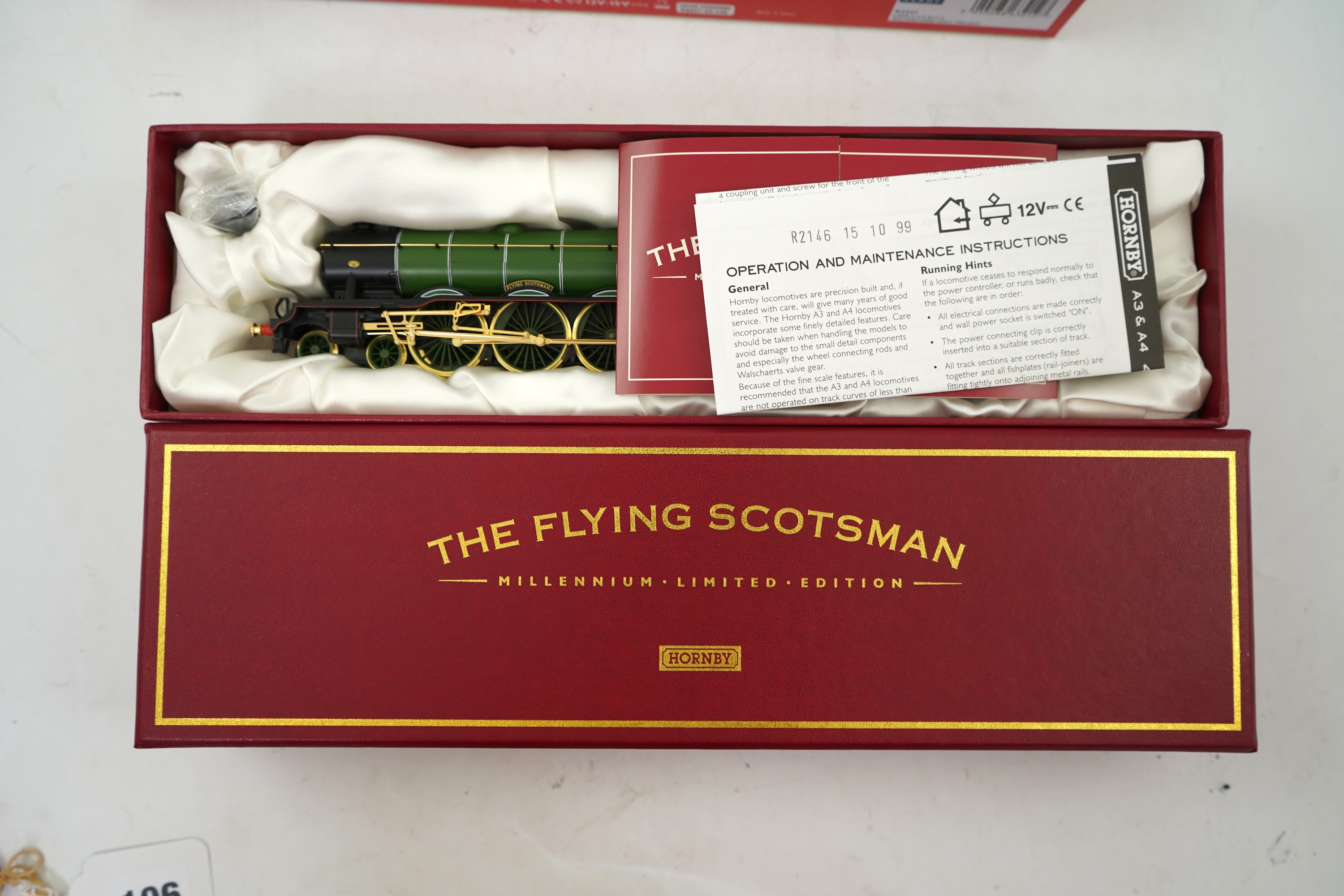 Two boxed Hornby Hobbies 00 gauge railway LNER tender locomotives; a class A3, Flying Scotsman 103, Millennium Limited Edition (R2146), together with a class B 17/2, Kilverstone Hall 2842, (R3447)